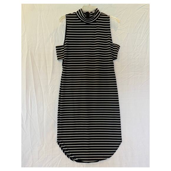 Gianni Bini The Breeze Black White Striped Midi Dress - L - Picture 1 of 6